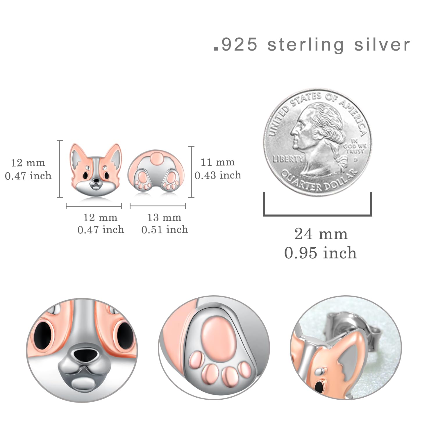 925 Sterling Silver Corgi Dog Stud Earrings - Cute Animal Jewelry for Women, Perfect Birthday Gift for Dog Lovers (Ideal for Casual Wear, Parties & Everyday Fashion)