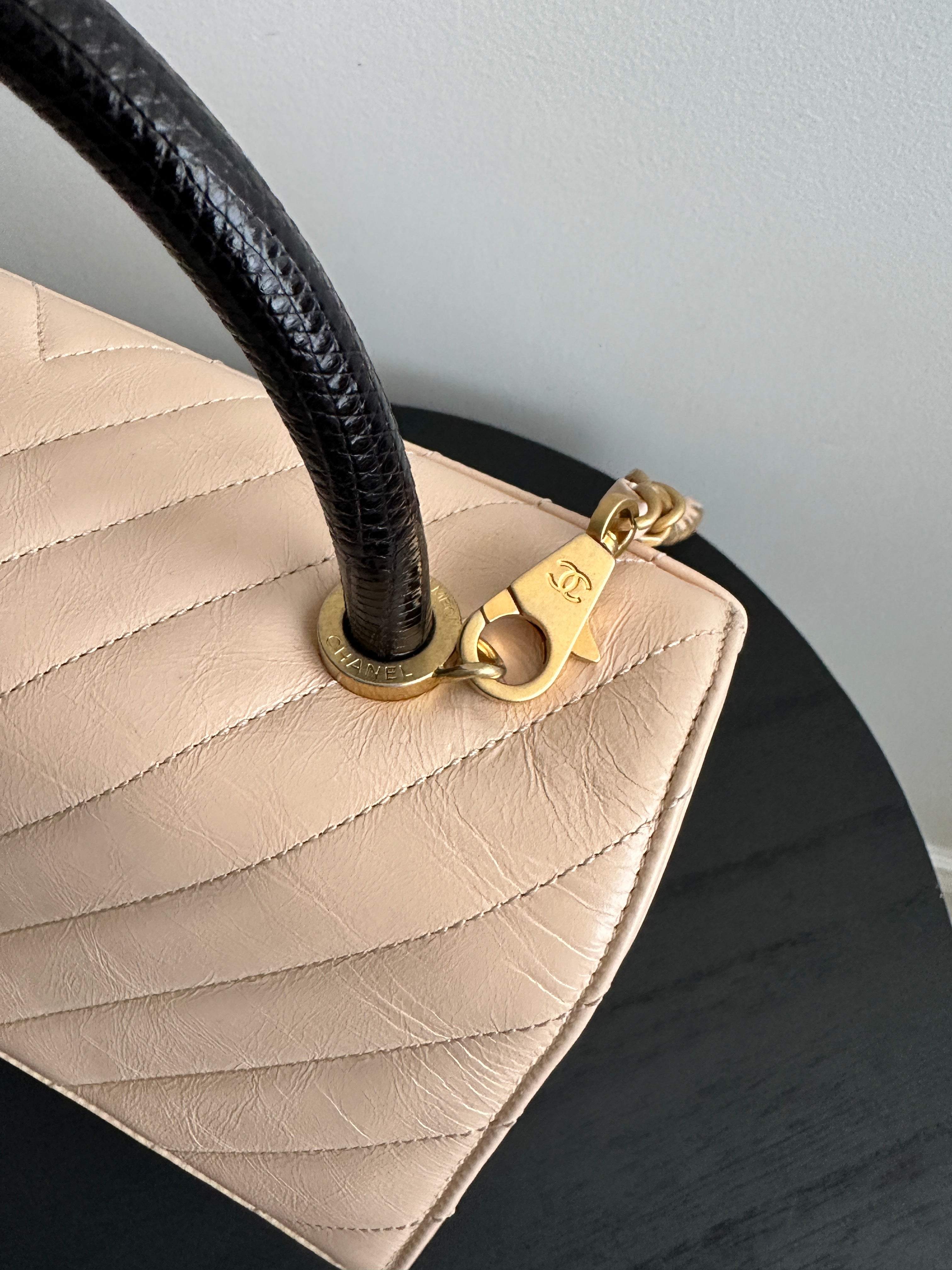 Chanel Nude Chevron Aged Leather Exotic Top Handle Flap Bag - Luxury Designer Handbag for Women, Perfect for Parties, Work & Special Occasions