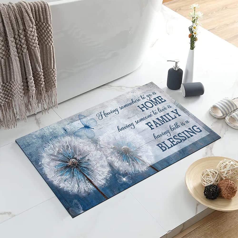 Non-Slip Rustic Dandelion Door Mat - 23.5x35 Inch Blue Indoor/Outdoor Rug for Bathroom, Bedroom, Kitchen & Living Room - Perfect Home Decor for Entryways, Patios & High-Traffic Areas