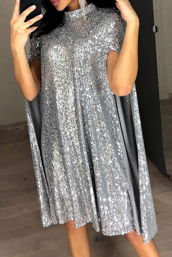 Elegant Sequins Cape Dress for Women - Perfect for Cocktail Parties, Evening Events & Special Occasions