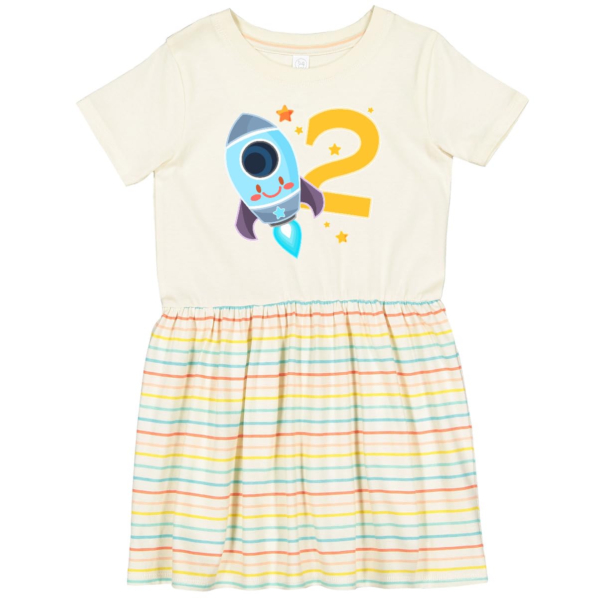 Inktastic Rocket Spaceship Happy 2nd Birthday Toddler Dress - Cute Astronaut Themed Outfit for Kids Birthday Party & Space Adventure Costume