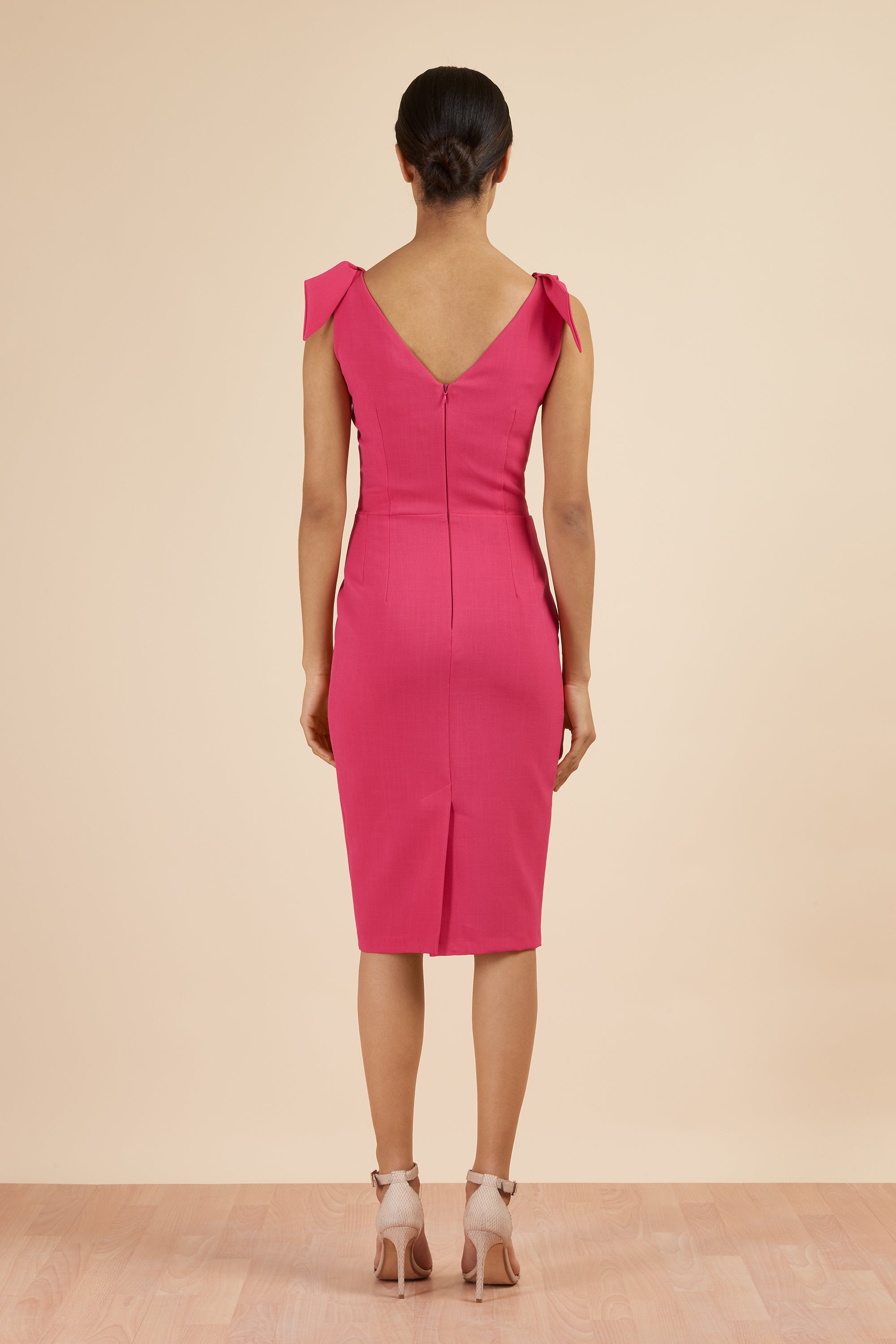 Ava Pencil Dress for Women - Flattering Bodycon Midi Dress in Hot Pink | Perfect for Office, Date Night & Special Occasions