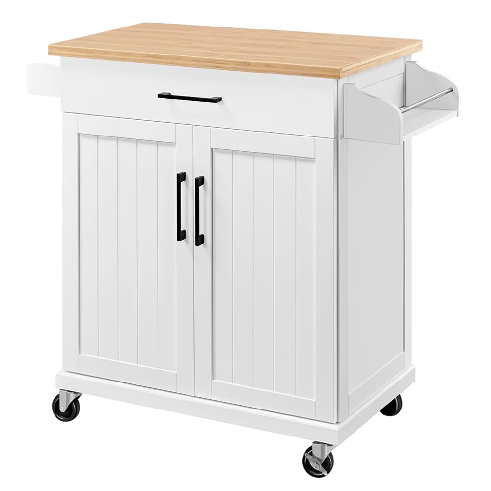 Yaheetech White Kitchen Cart with Drawer & Storage - Mobile Kitchen Island with Wheels, Storage Rack & Cabinets - Microwave Stand & Rolling Coffee Station for Small Spaces - Perfect for Apartments, Dorms & Compact Kitchens