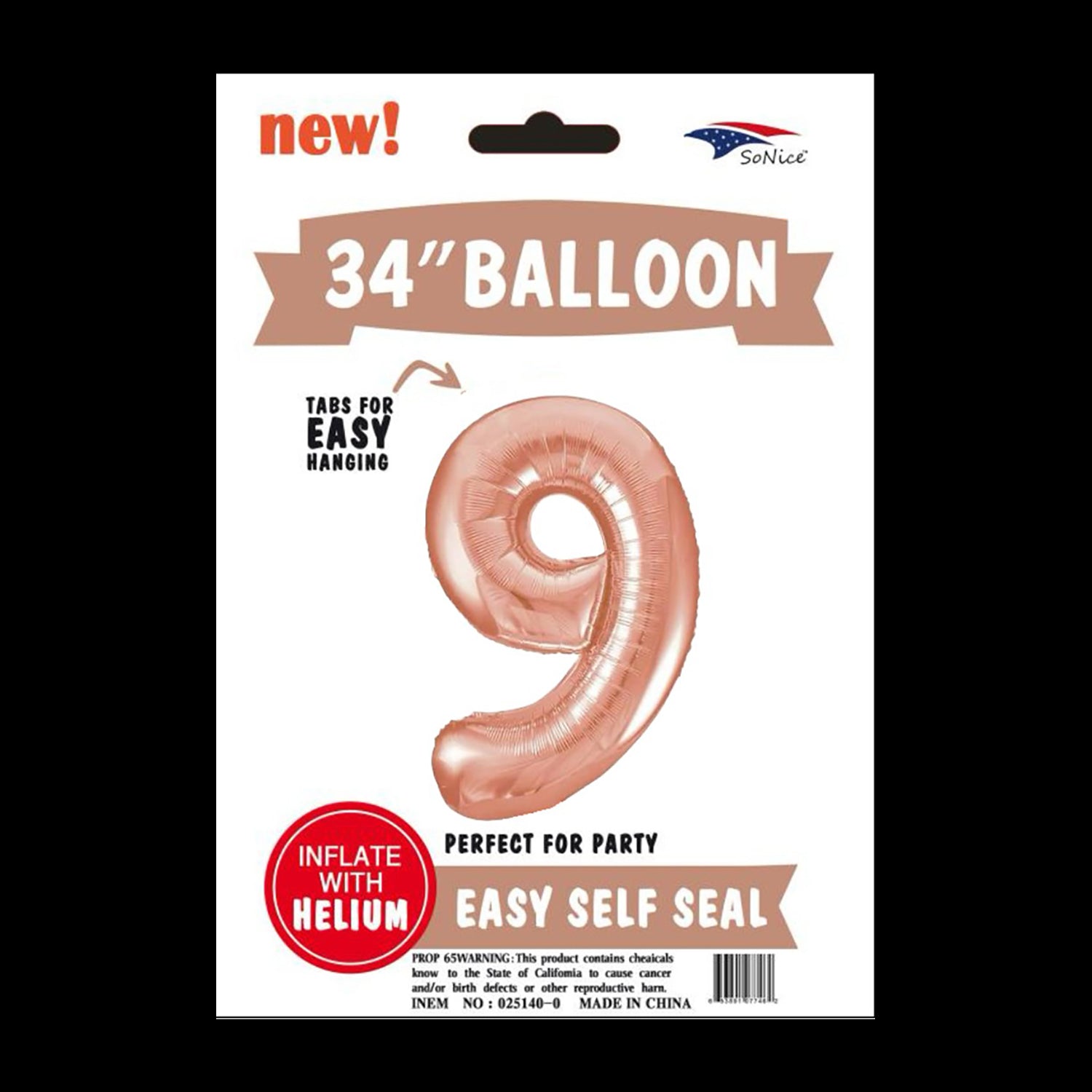 34 Inch Rose Gold Number 9 Foil Balloons for Birthday Parties, Anniversaries & Special Celebrations