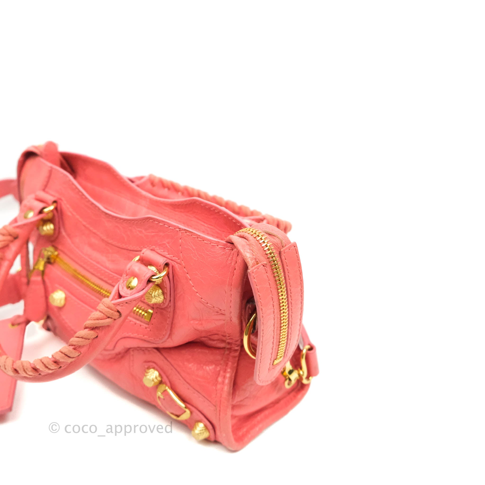 Balenciaga Classic Mini City Bag in Pink Aged Calfskin with Gold Hardware - Perfect for Everyday Use, Date Nights & Travel Accessories
