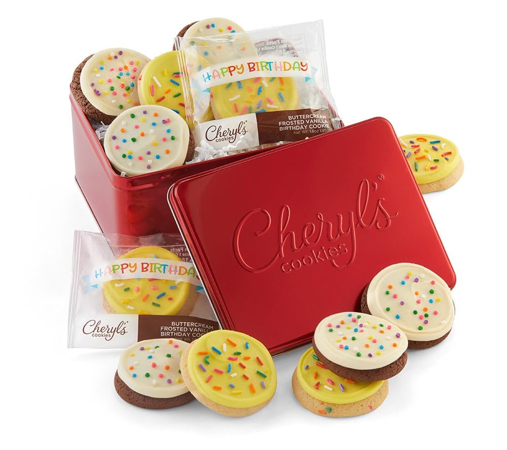 Cheryl's Cookies® Birthday Gift Tin - Assorted Gourmet Cookies for Birthdays, Parties & Celebrations | Perfect Birthday Gift Idea & Party Treat