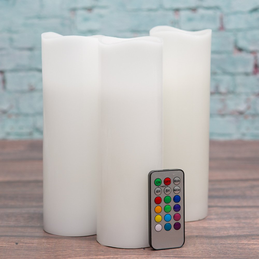 Richland Wavy Top Flameless LED Pillar Candles - Set of 24, White, 3