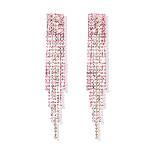 G2：light pink long rhinestone tassel earrings