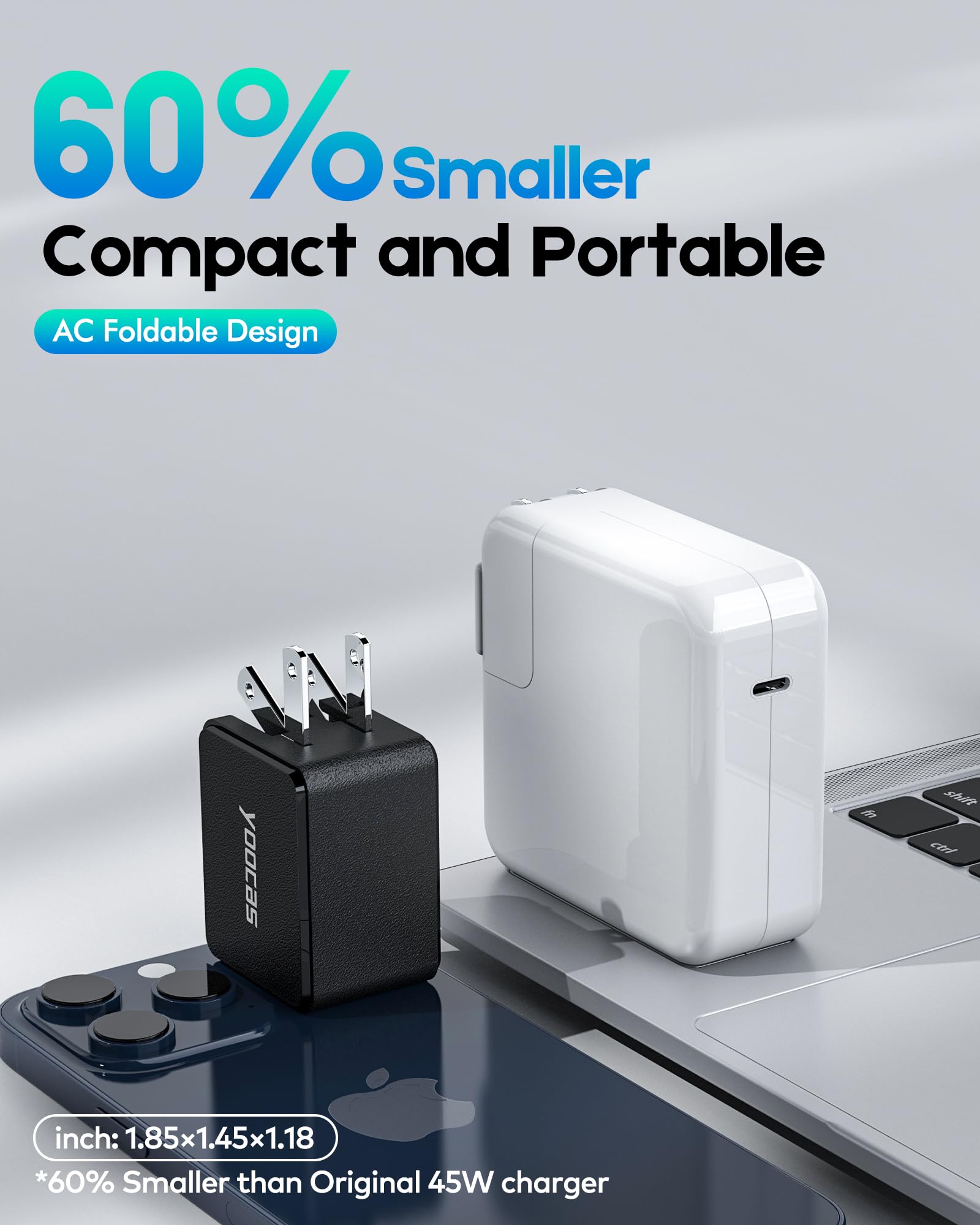 45W Super Fast USB C Wall Charger, 2-Port PD PPS GaN Charger Block for iPhone 15, Galaxy S23 Ultra, iPad Pro, MacBook - Compact Foldable Design - Perfect for Travel, Office & Home Use - Black