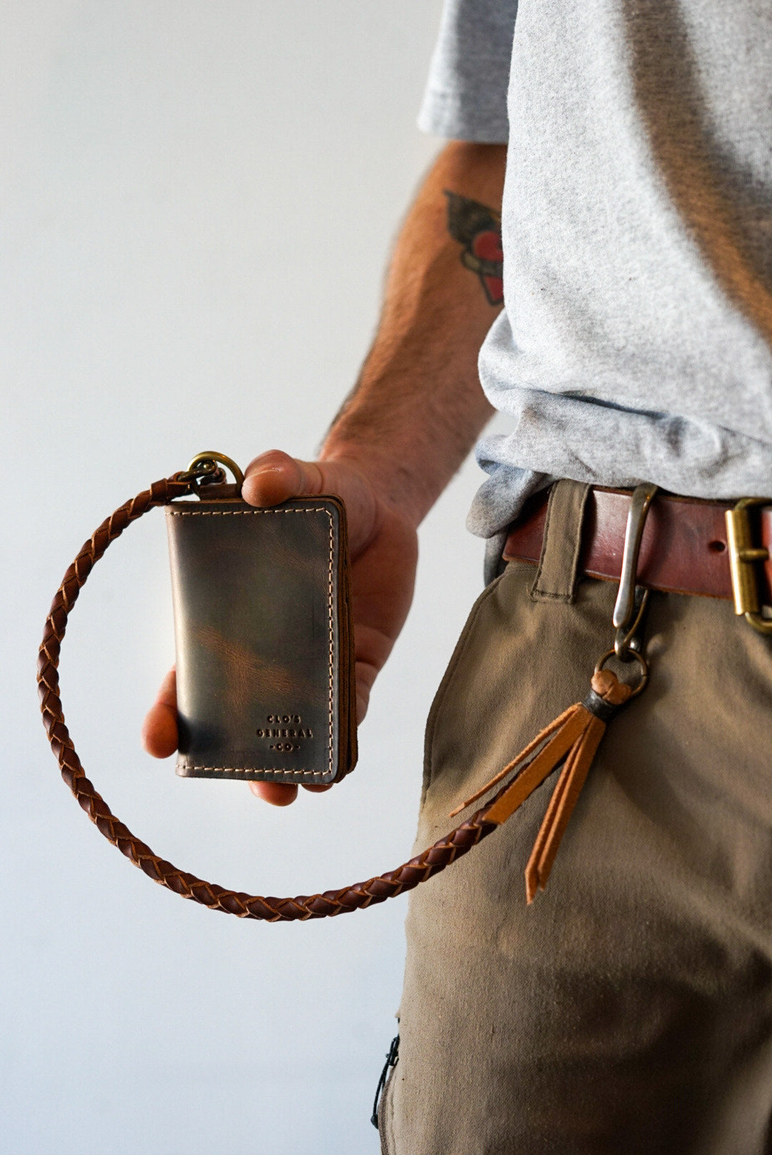 Mini Trucker Wallet with Braided Lanyard - Hardtimes Brown | Slim RFID Blocking Bifold Wallet for Men | Perfect for Travel, Work & Everyday Carry