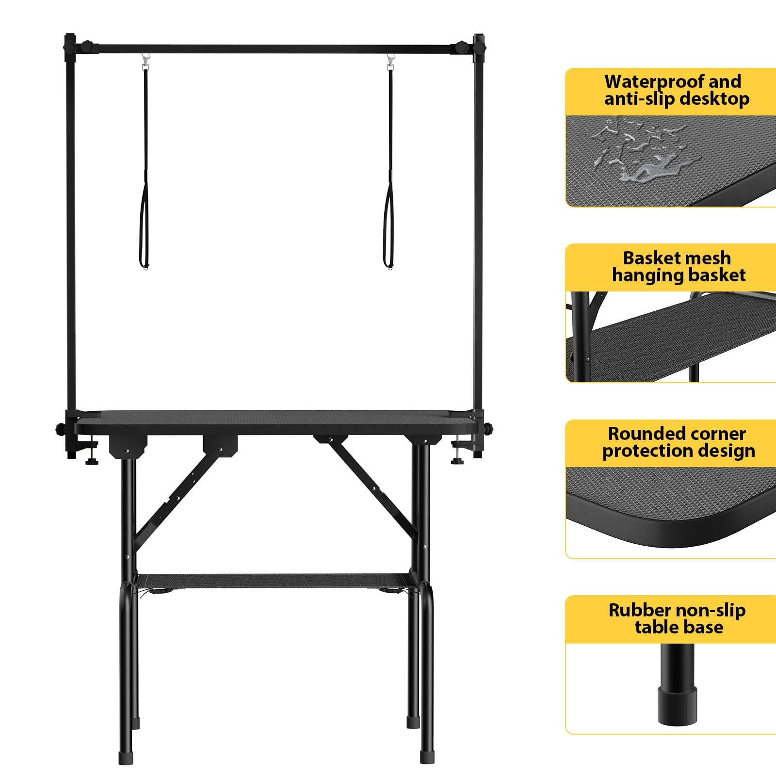ROOMTEC 36 Inch Foldable Dog Grooming Table with Adjustable Arm, Nooses & Mesh Tray - Professional Pet Grooming Station for Home Use, Perfect for Bathing, Trimming & Styling Small to Medium Dogs