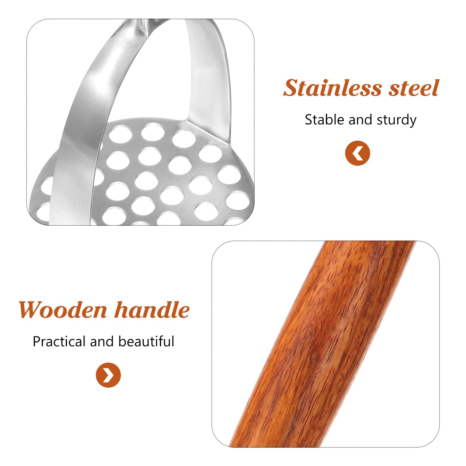 DOITOOL Heavy Duty Stainless Steel Potato Masher with Ergonomic Wooden Handle - Professional Kitchen Tool for Mashing Potatoes, Beans, Vegetables, Fruits, Avocados & Meat - Perfect for Home Cooking, Baking and Meal Prep