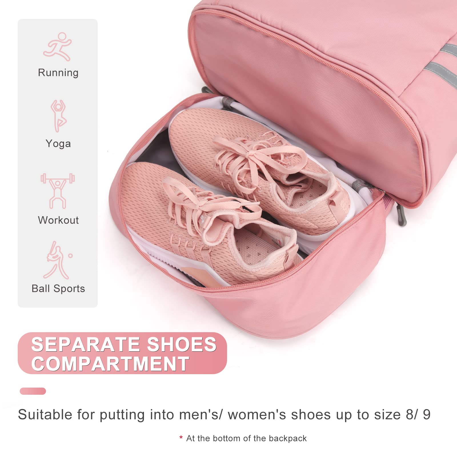 Coofay Women's Waterproof Gym Backpack with Shoe Compartment - Lightweight Sports Travel Backpack, Small Pink Workout Bag for Gym, Yoga, Hiking & Daily Commute