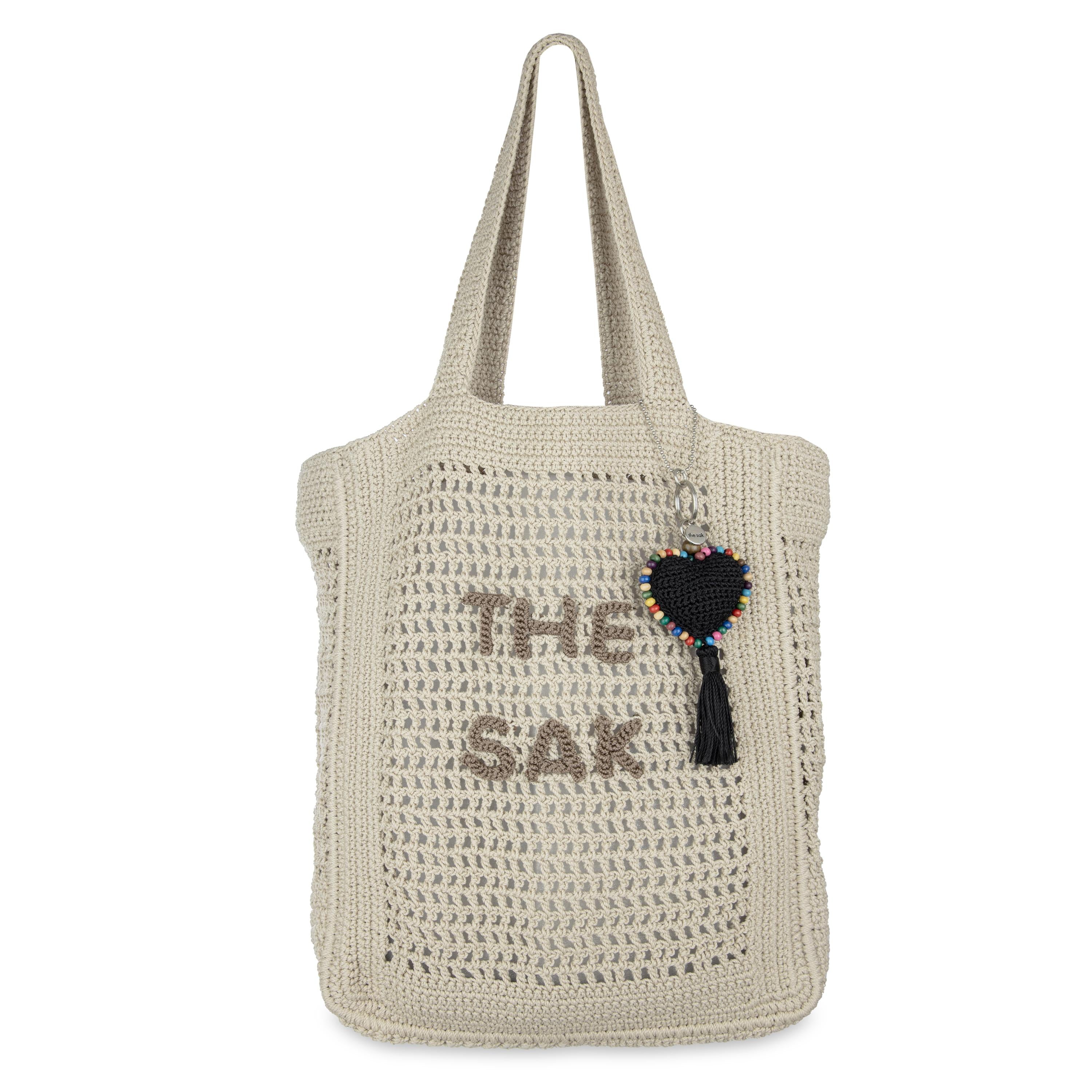 Hand Crocheted Ecru Market Tote Bag by The Sak - Stylish & Durable Cotton Shopping Bag for Groceries, Beach Trips & Everyday Use