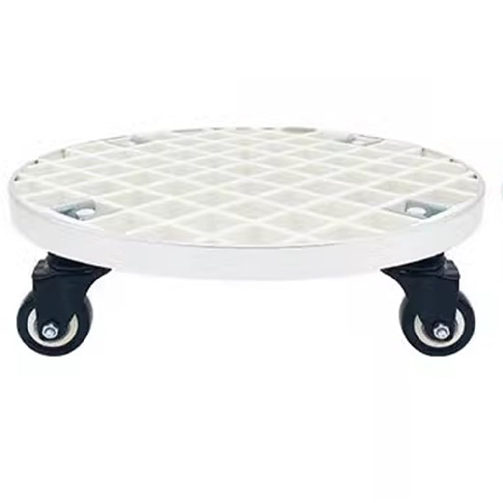 Heavy Duty FRP Plant Caddy with Industrial Casters - 11.4 Inch Round Plant Stand Dolly with Aluminum Edge for Moving Large Potted Plants | Indoor/Outdoor Garden, Nursery & Greenhouse Use (White)