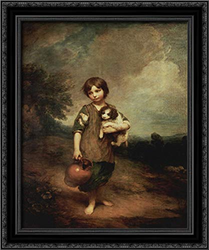 Thomas Gainsborough 'A Peasant Girl With Dog And Jug' 20x24 Inch Framed Canvas Art - Classic Oil Painting Reproduction in Ornate Black Wood Frame - Perfect for Living Room, Bedroom or Office Wall Decor