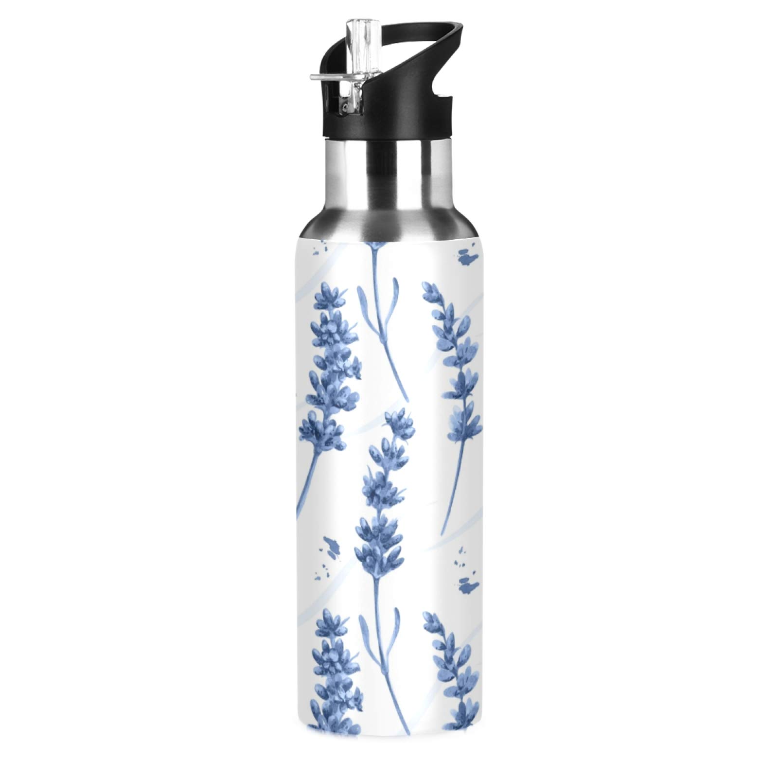 SUABO 20oz Insulated Stainless Steel Water Bottle with Straw - Blue Lavender Sports Bottle for Kids, Teens & Adults | Perfect for School, Gym, Hiking & Outdoor Activities