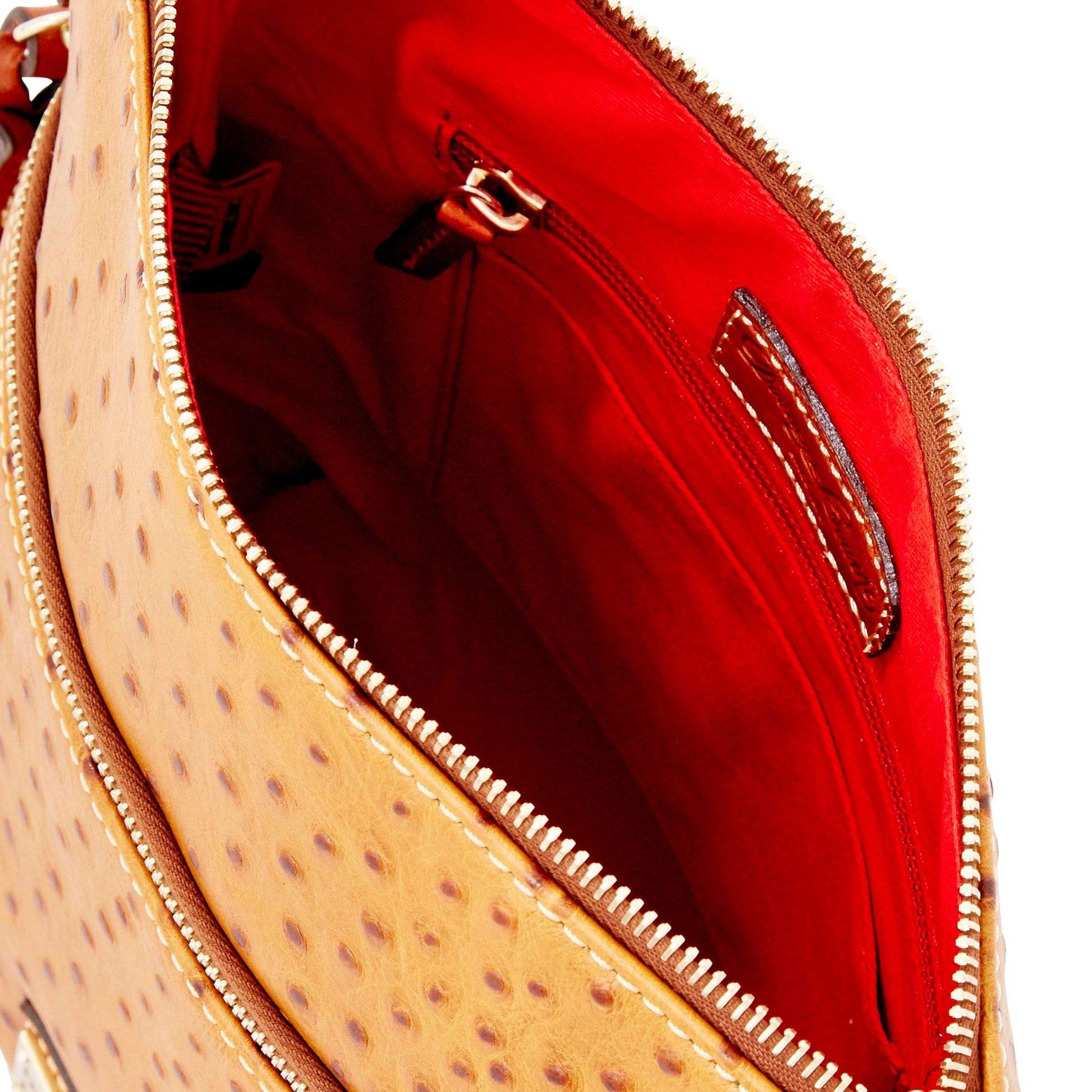 Dooney & Bourke Genuine Ostrich Embossed Leather Crossbody Bag in Tan | Stylish Women's Shoulder Purse for Everyday Use, Travel & Shopping