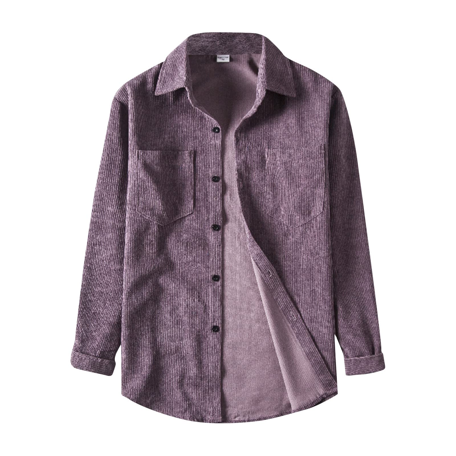RTRDE Men's Long Sleeve Corduroy Shirt - Solid Color Thickened Dress Shirt for Spring & Fall (Sizes S-XL) | Perfect for Office Wear, Casual Outfits & Autumn Layering