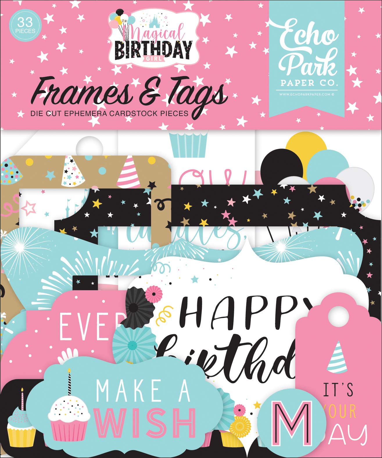 Echo Park Paper Co. Magical Birthday Girl Frames & Tags Ephemera - Scrapbooking Embellishments for DIY Cards, Party Decorations & Memory Albums