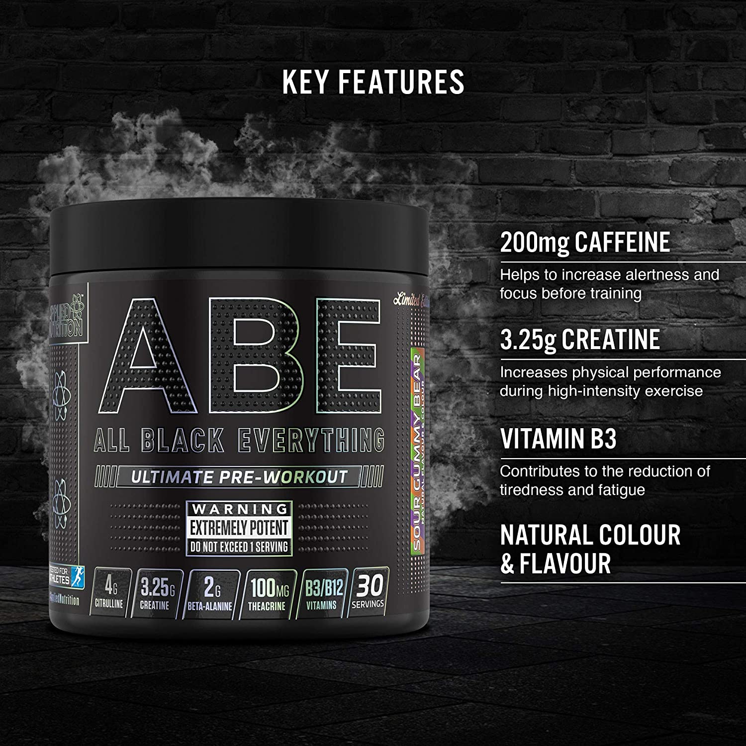 Applied Nutrition ABE (All Black Everything) Ultimate Preworkout Powder 315g - Boost Energy & Performance for Intense Workouts & Gym Sessions