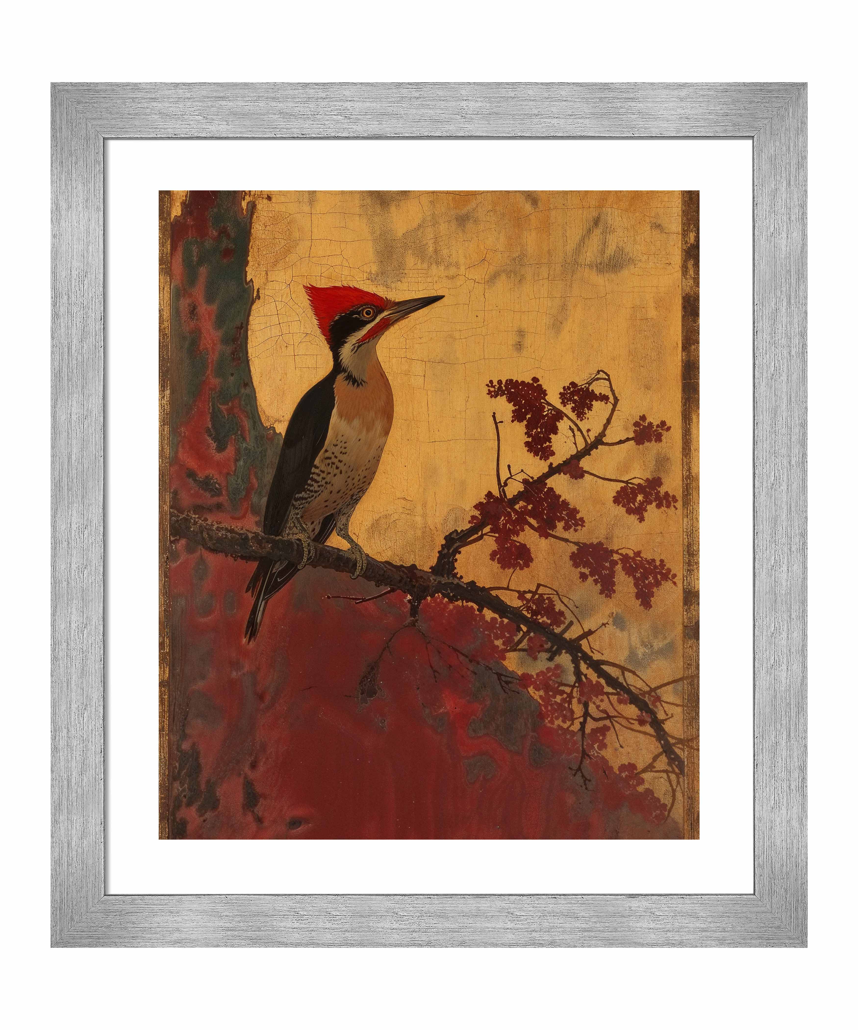 Echoes of Silk Woodpecker in Autumn Splendor - Premium Art Prints for Home & Office Decor | Nature-Inspired Wall Art for Living Room, Bedroom & Office