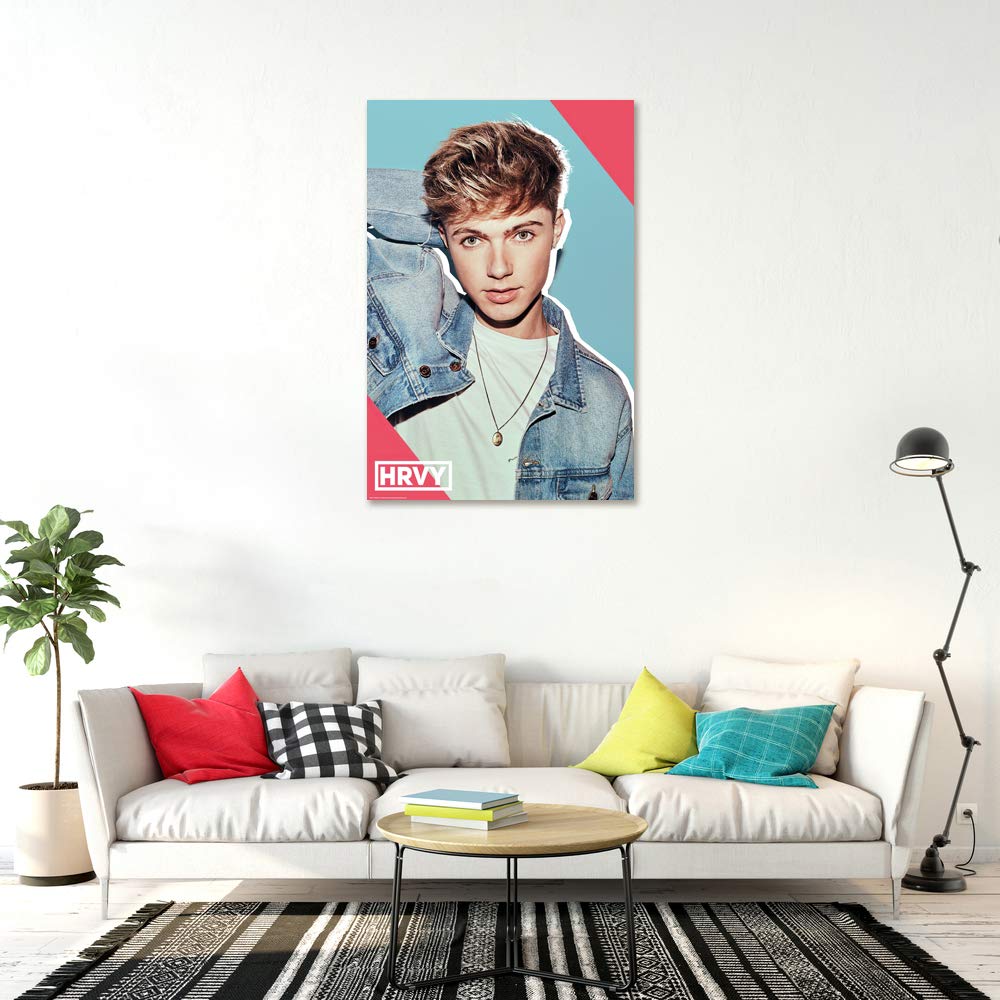 HRVY Music Poster - Pin-Up Style in Jeans Jacket - 24x36 Inches Wall Art with Black Poster Hanger - Perfect for Bedroom, Dorm & Music Fan Decor