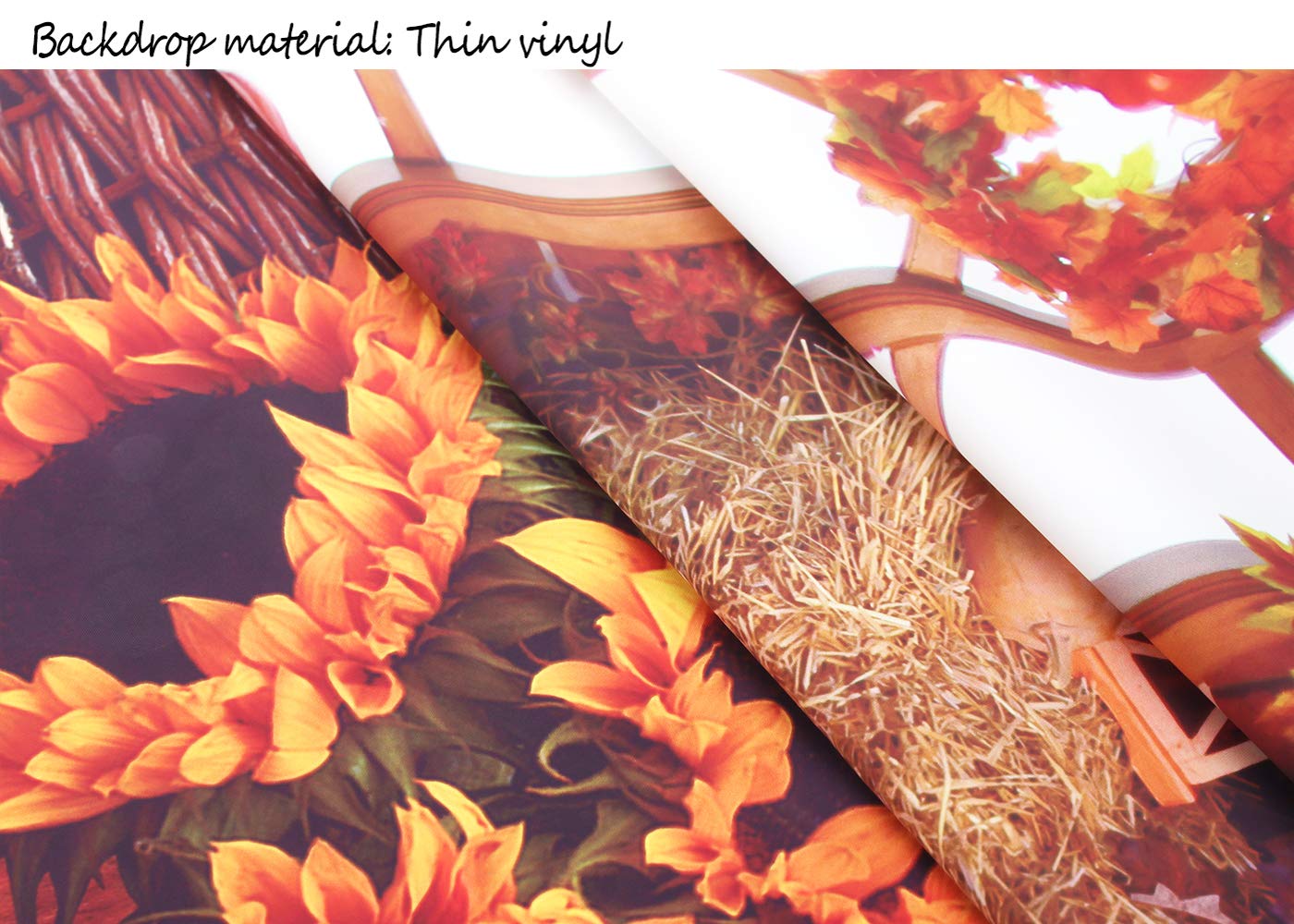 6x8FT Thanksgiving Halloween Fall Photo Backdrop - Pumpkin Vinyl Background with Wooden Floor, Barn, Autumn Pumpkins, Maple Leaves & Sunflowers for Kids Parties, Family Portraits & Seasonal Decorations (SCO195B)