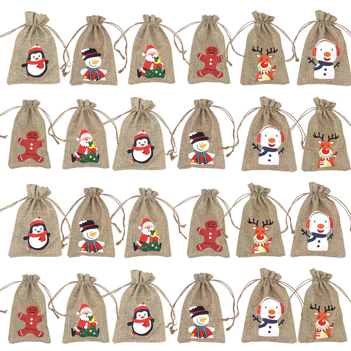 24-Piece Christmas Burlap Jute Drawstring Gift Bags 3.93