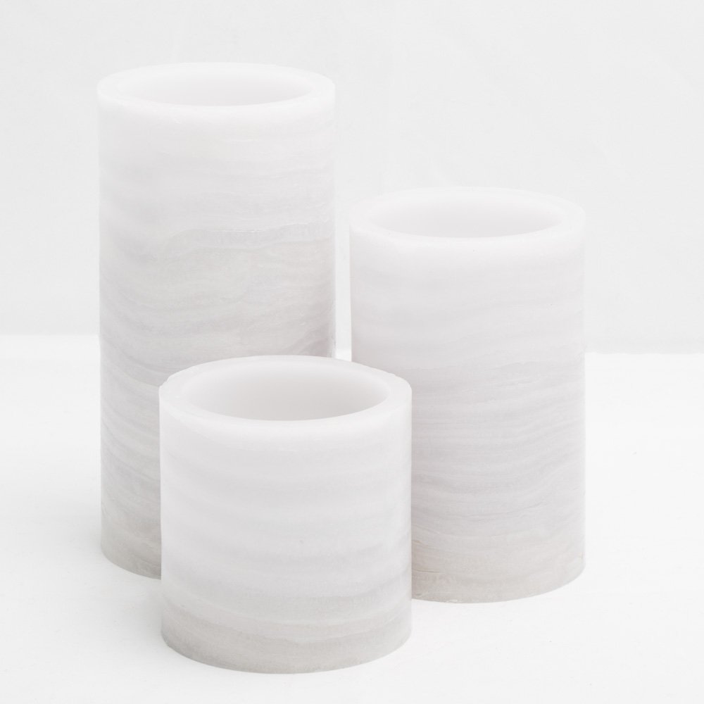 Richland Flameless LED Pillar Candles - Set of 12, Marble Design, Battery Operated, Realistic Flickering Flame - Perfect for Home Decor, Weddings, Parties & Romantic Ambiance