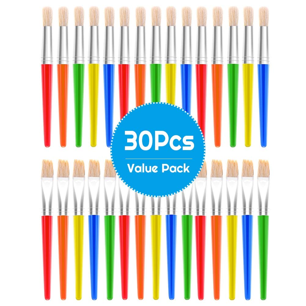 30-Piece Kids Paint Brushes Set - Jumbo Round Watercolor & Large Flat Craft Brushes for Children's Art Projects, DIY Crafts, and School Activities