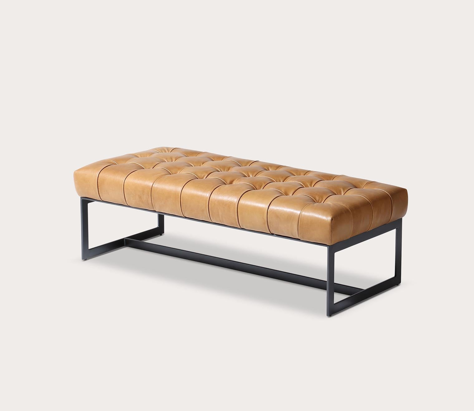 Moe's Furniture Wyatt Tufted Buffalo Leather Bench - Stylish Upholstered Seat for Living Room, Bedroom & Entryway - Durable Leather Storage Ottoman with Button Tufting