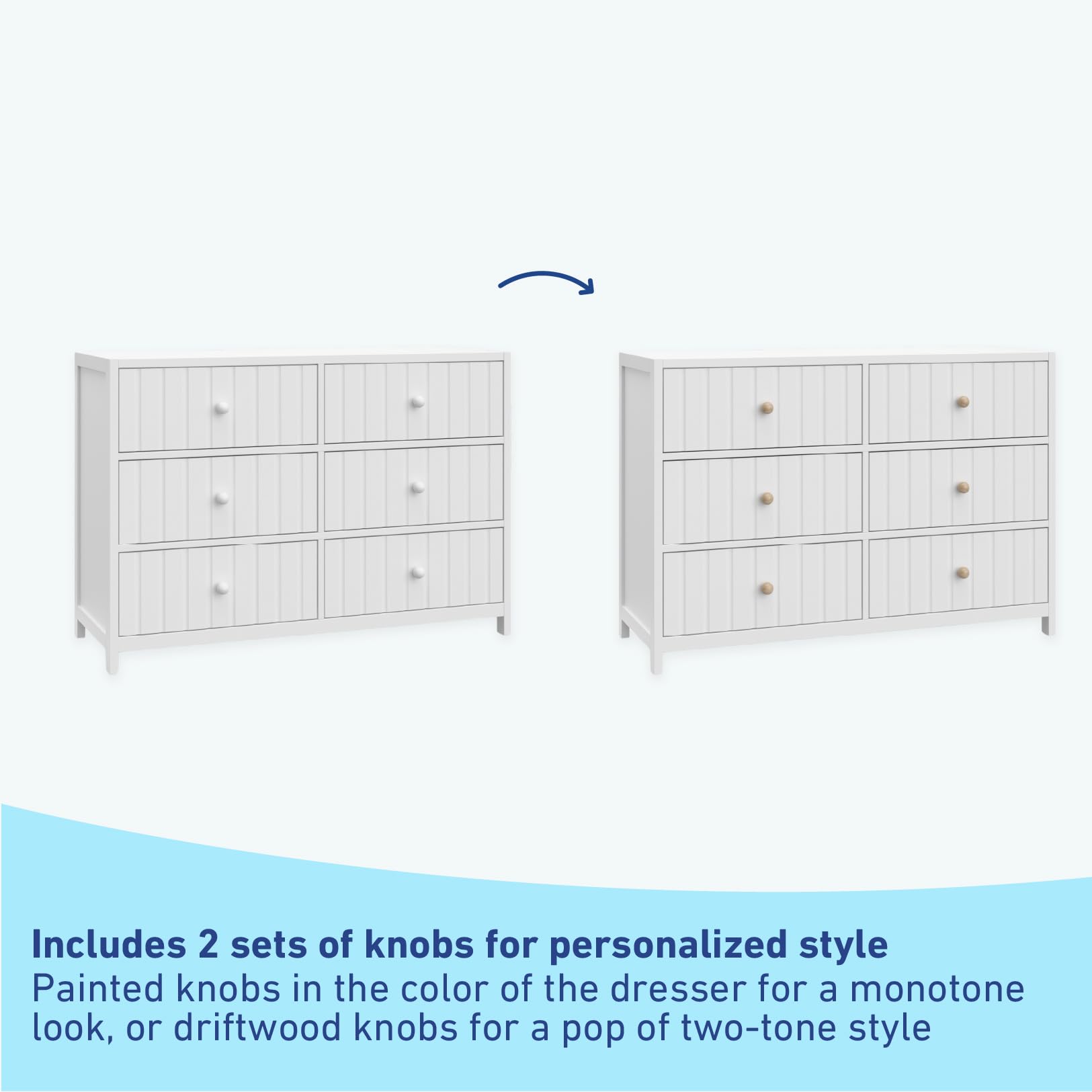 Graco Teddi 6-Drawer Double Dresser in White | GREENGUARD Gold Certified Nursery Furniture with Interlocking Drawer System & Pre-Installed Tracks | Includes 2 Knob Sets for Customization | Perfect for Baby Rooms, Kids Bedrooms & Nursery Storage Solutions