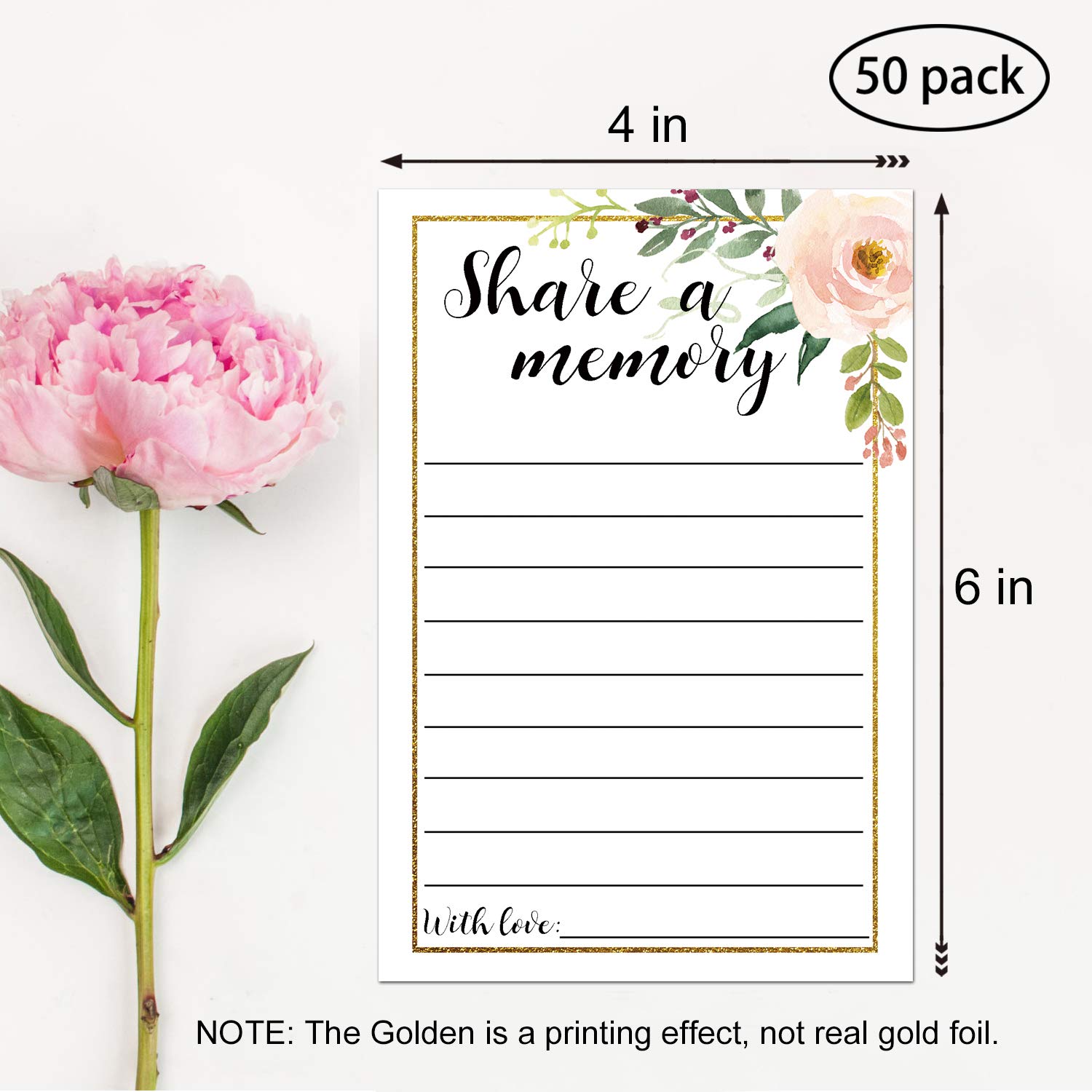 50 Share a Memory Cards - Funeral Guest Book & Memorial Cards for Life Celebrations, Graduation, Wedding, Retirement, Going Away Party - 4x6 Inch - Perfect for Memorial Services, Family Gatherings & Special Events