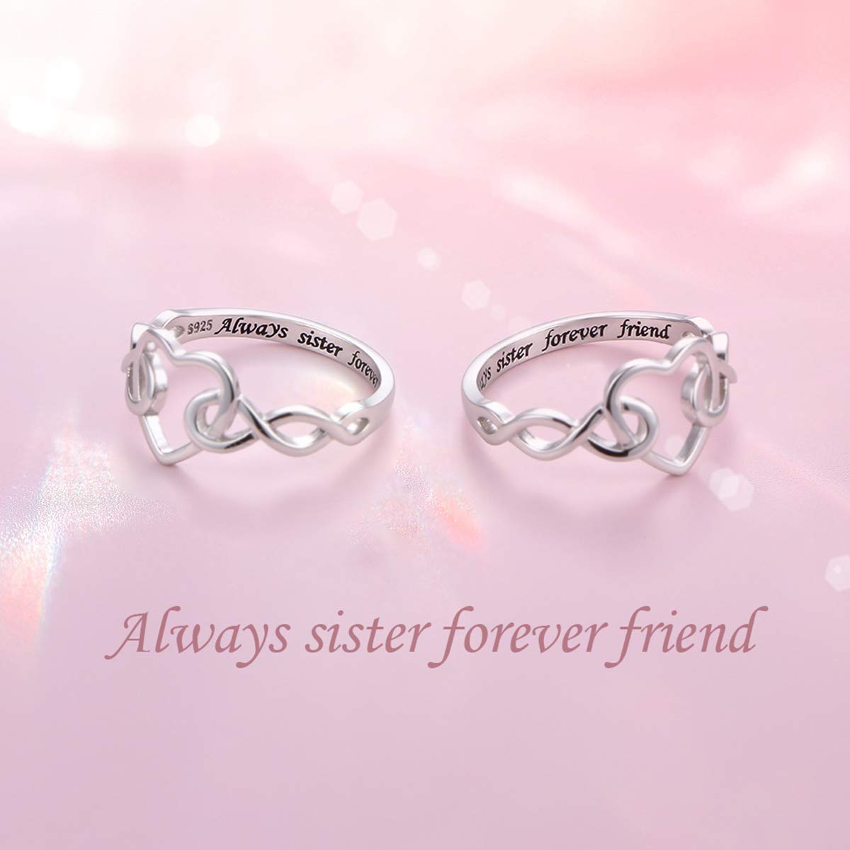 **925 Sterling Silver Infinity Heart Sister Love Knot Ring - Always My Sister Forever My Friend - Perfect Gift for Women, Sisters & Siblings (Size 5-9) - Ideal for Birthdays, Anniversaries & Sisterhood Celebrations**
