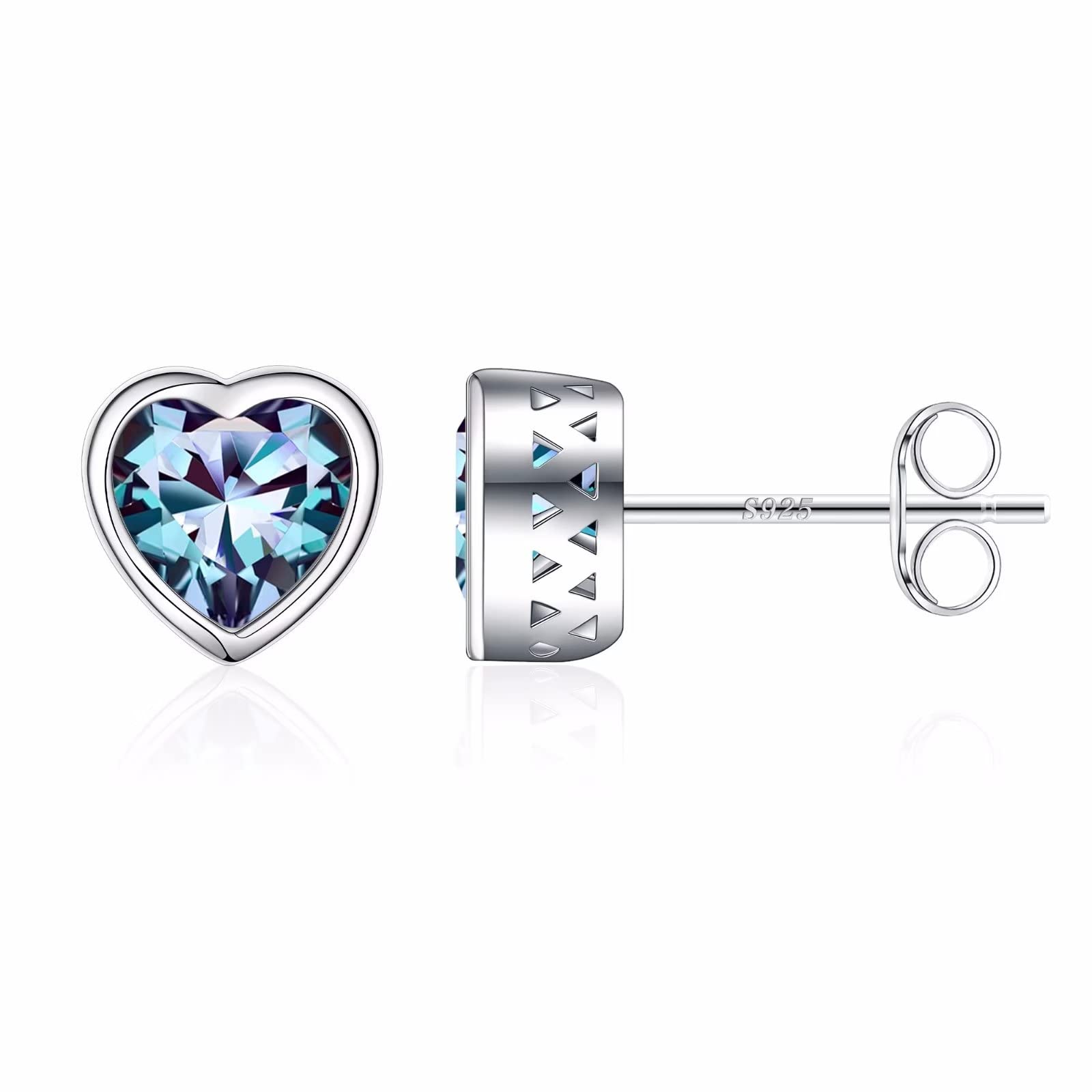 Valentine's Day Gifts for Her - S925 Sterling Silver Heart Birthstone Stud Earrings for Women, Anniversary Jewelry Gift for Girlfriend, Wife, Mom | Perfect for Valentine's Day, Anniversary, Birthday & Special Occasions