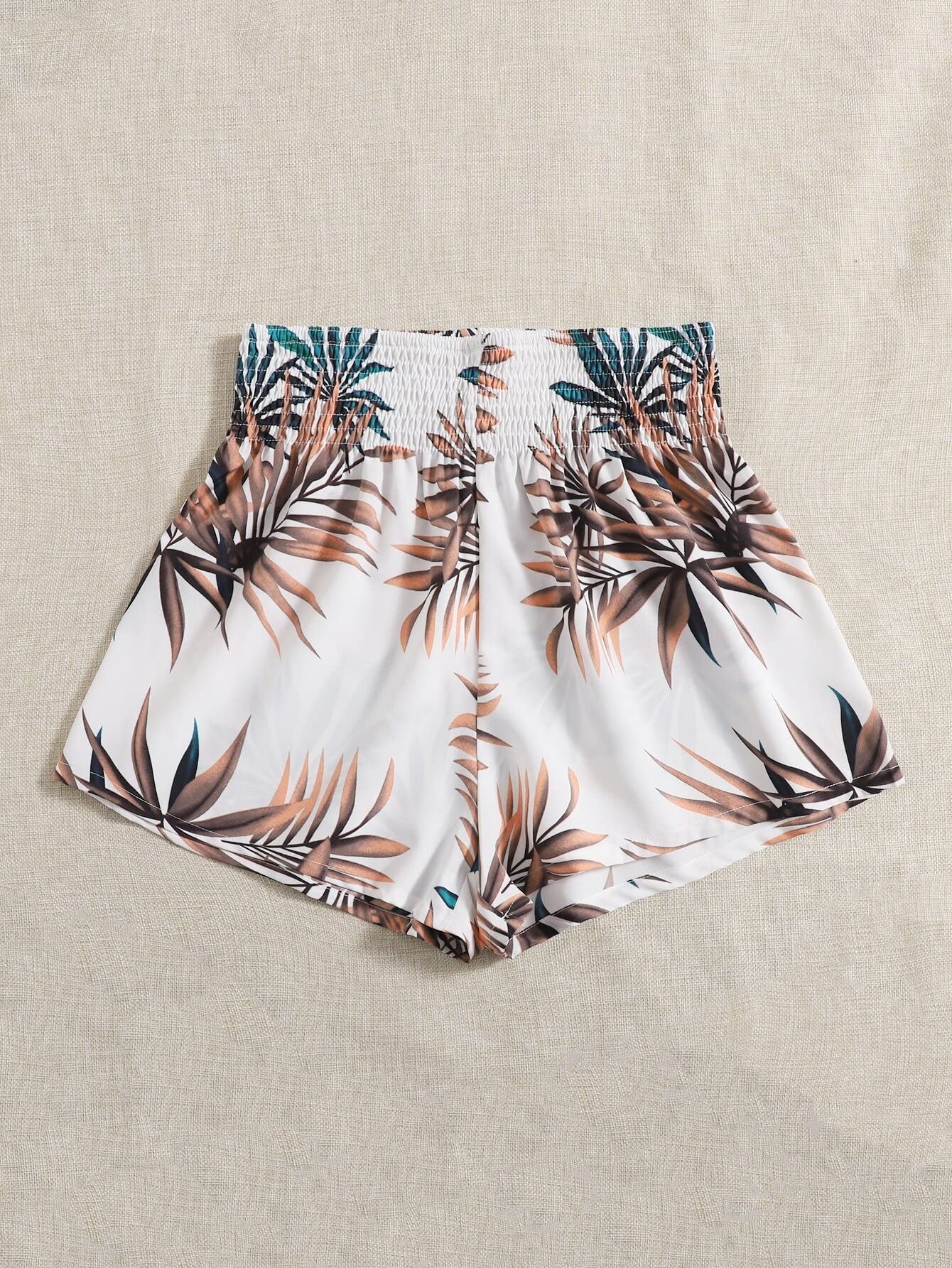 HAOSHU Women's Floral Print Shirred Waist Shorts - Comfortable Summer Casual Shorts for Beach, Vacation & Everyday Wear