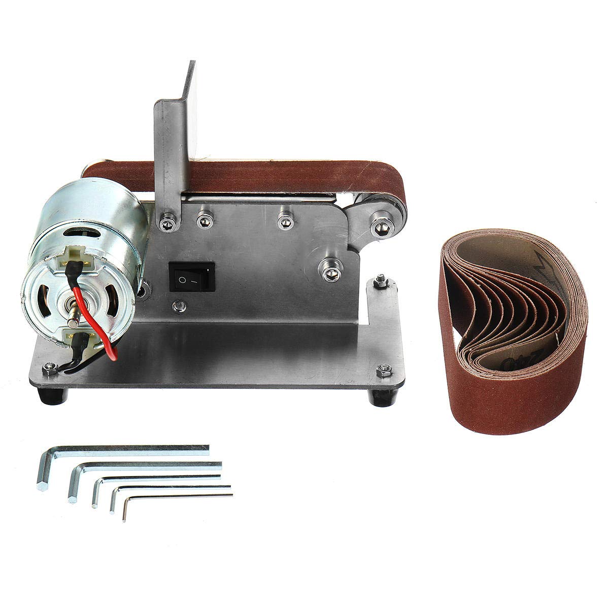 300W Mini Belt Sander with Adjustable Speed 1000-9000RPM - Horizontal Electric Grinder for Polishing & Sanding - Includes Anti-Slip Abrasive Belts - Perfect for Woodworking, Metal Finishing & DIY Projects