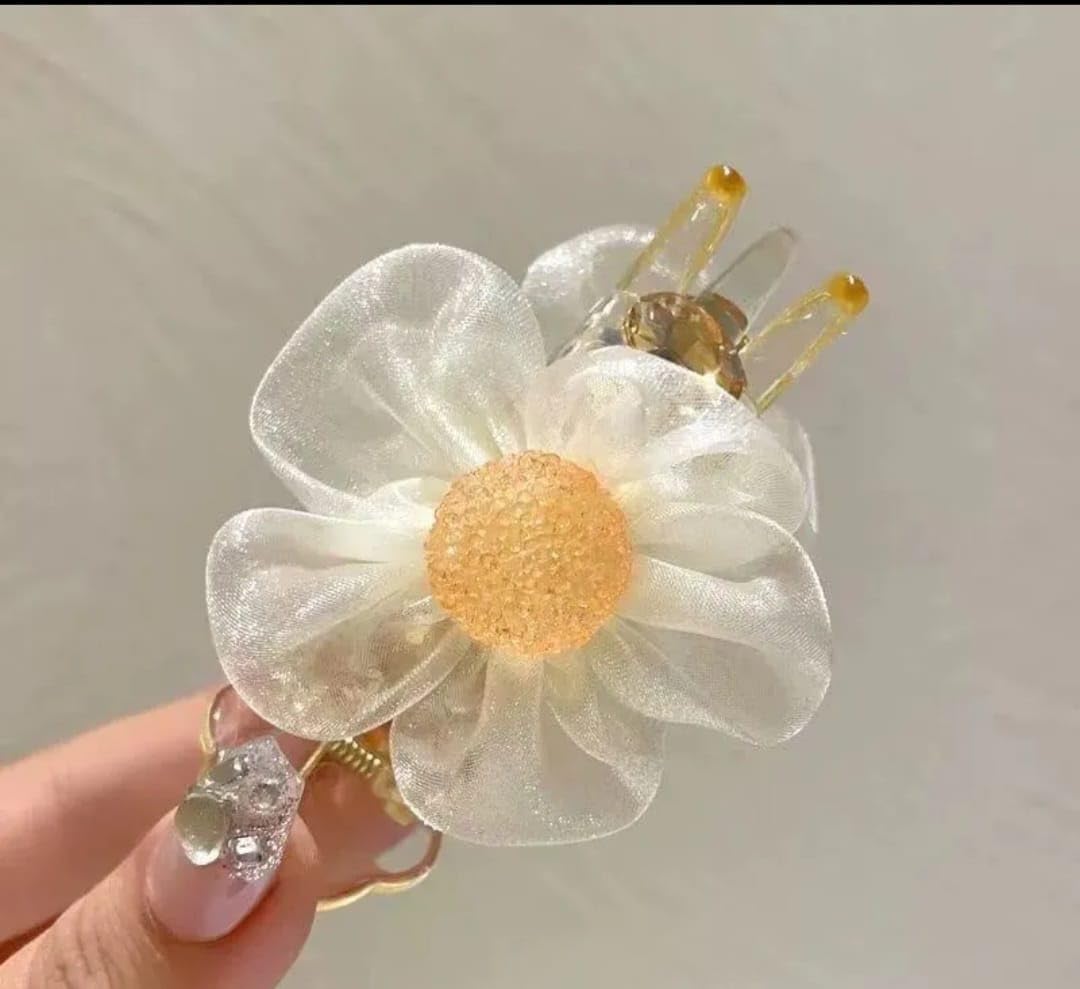 Korean Handmade Chiffon Rose Hair Clip - Elegant Bow Hair Claw for Women | 2-Pack Golden Hair Accessories | Perfect for Weddings, Parties & Everyday Styling