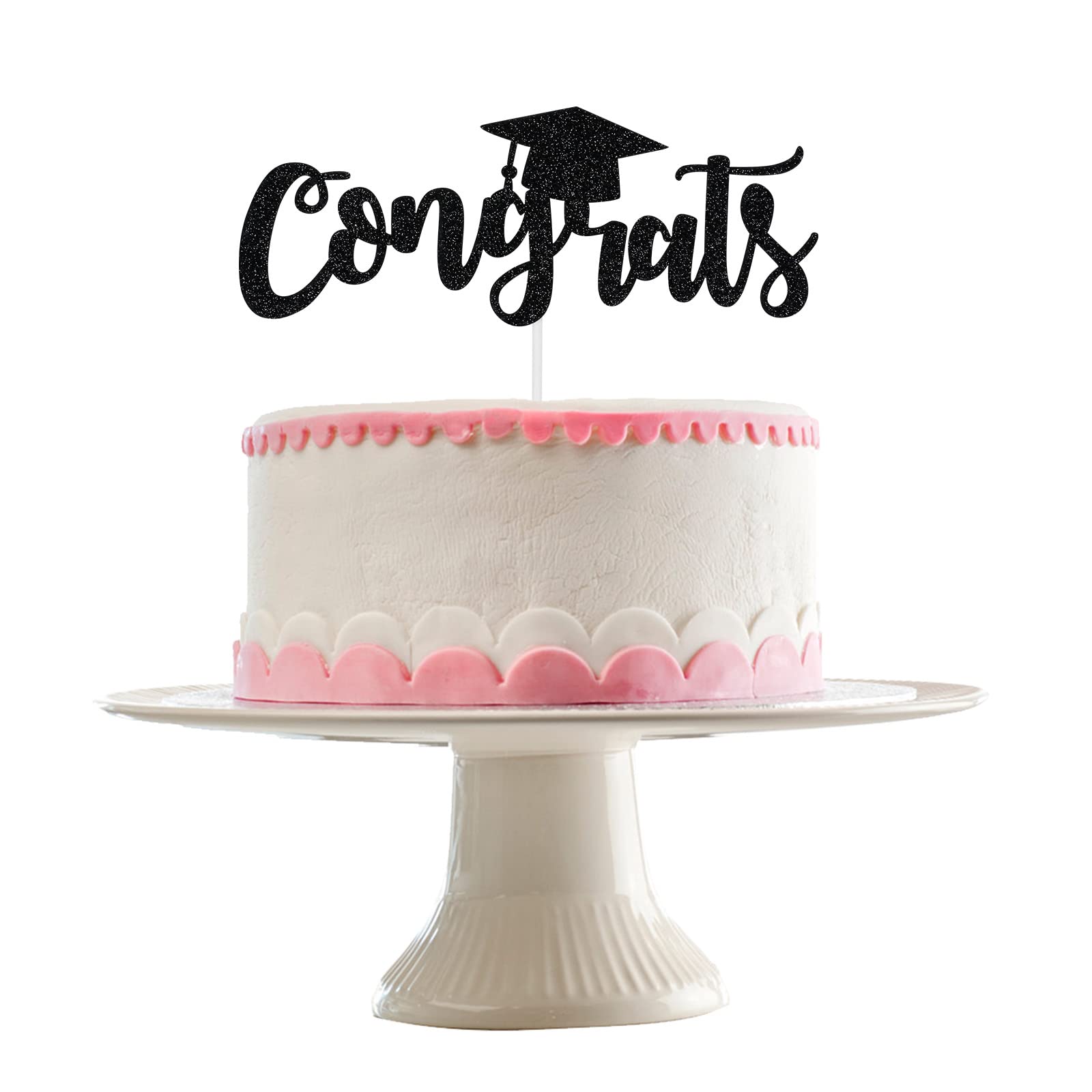 Black Glitter Congratulations Graduation Cake Topper 2024 - Elegant Grad Cake Decor for Graduation Parties, Commencement Celebrations & Dessert Table Displays