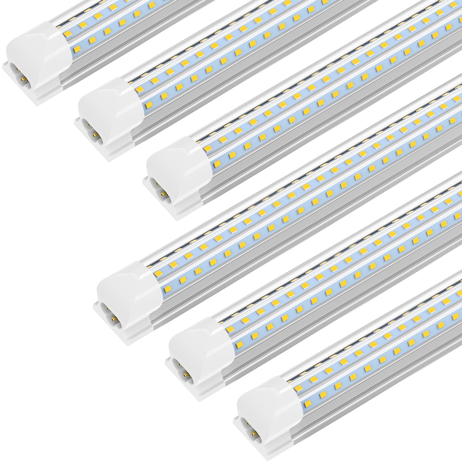 CNSUNWAY 4FT LED Shop Light 6 Pack - 48W 6300LM 6500K Super Bright D-Shape T8 LED Tube Lights with Clear Cover, High Output & Linkable Design - ETL Listed for Garage, Warehouse, Workshop, Basement & Industrial Lighting
