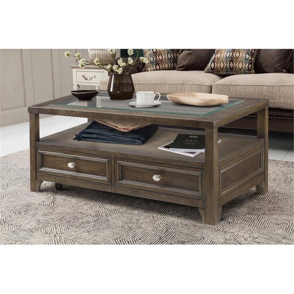 Lexicon Auburn Wood 2-Drawer Coffee Table - Brown Cherry Finish - Modern Living Room Furniture for Small Spaces & Home Decor