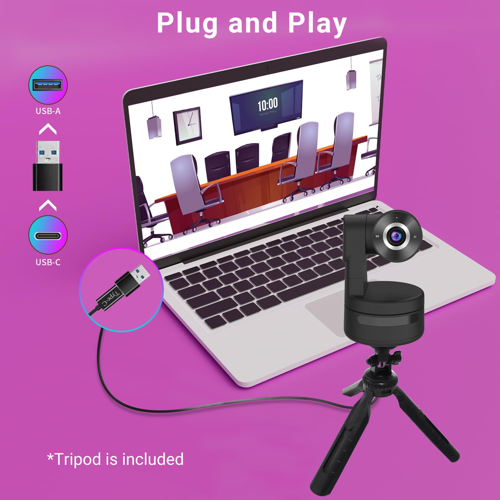 SMTAV PTZ Camera with USB Outputs - 3X Optical Zoom, Live Streaming Camera for Broadcast, Conference, Events, Church & School - Perfect for Video Production, Webinars, Worship Services & Online Classes