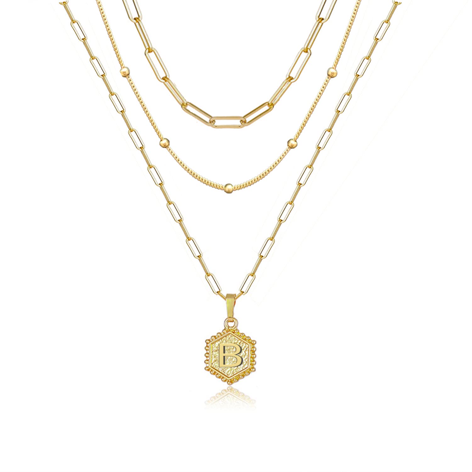 14K Gold Plated Initial Necklace for Women - Personalized Hexagon Pendant with Dainty Paperclip Link Chain, Layering Necklace for Girls & Women | Perfect for Gifts, Everyday Wear & Special Occasions