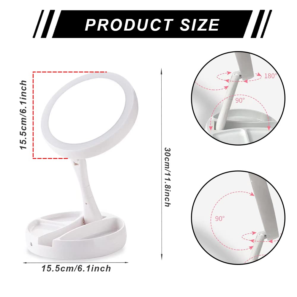 LED Makeup Mirror with Lights - 10X Magnification Vanity Mirror, Double-Sided Adjustable Cosmetic Mirror for Travel, Battery/USB Powered - Perfect for Home Makeup, Salon & Travel Beauty Routine