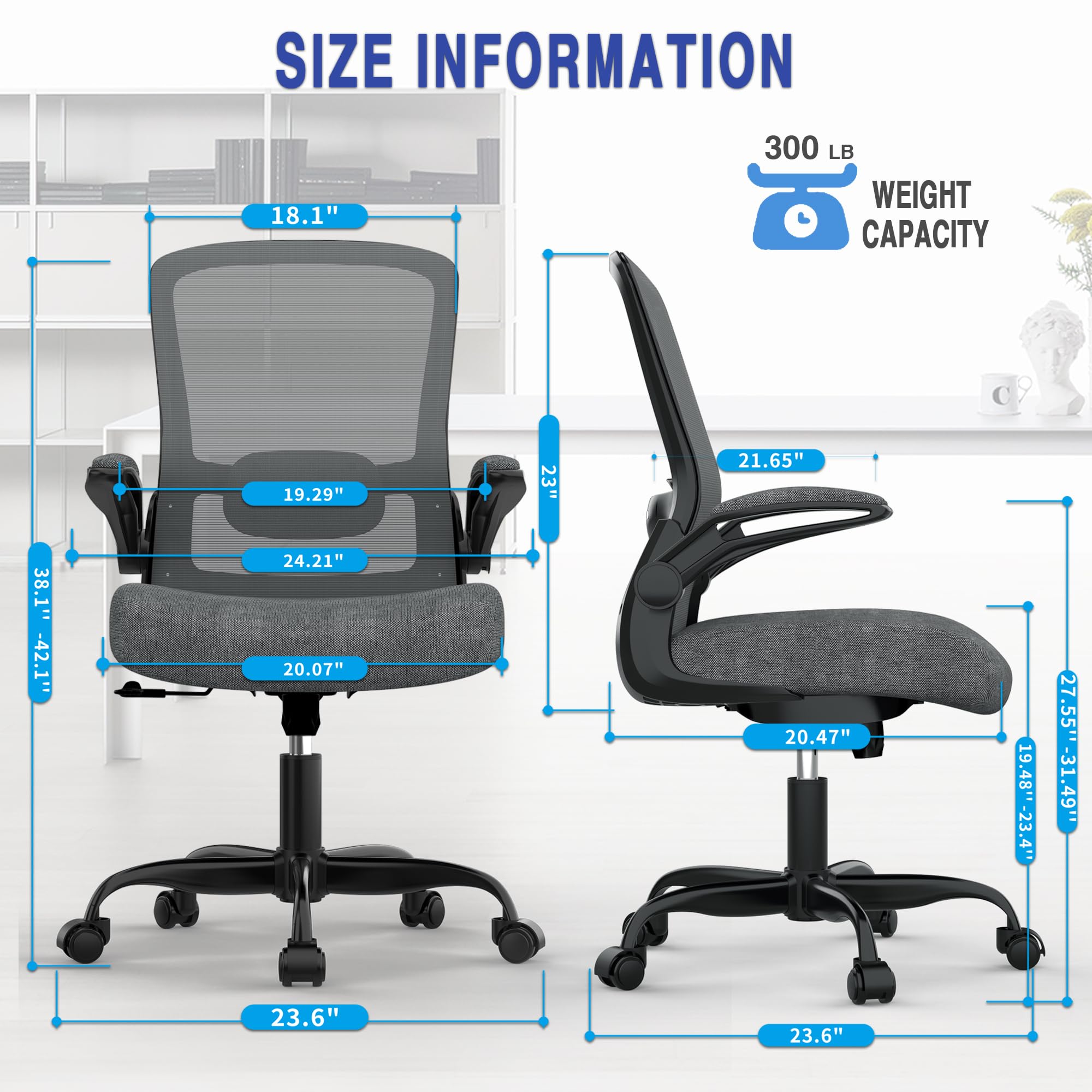 Ergonomic Office Chair with Adjustable Lumbar Support & Flip-Up Armrests - High Back Mesh Computer Desk Chair BIFMA Certified for Home & Executive Office Use - Perfect for Long Work Hours & Video Conferencing