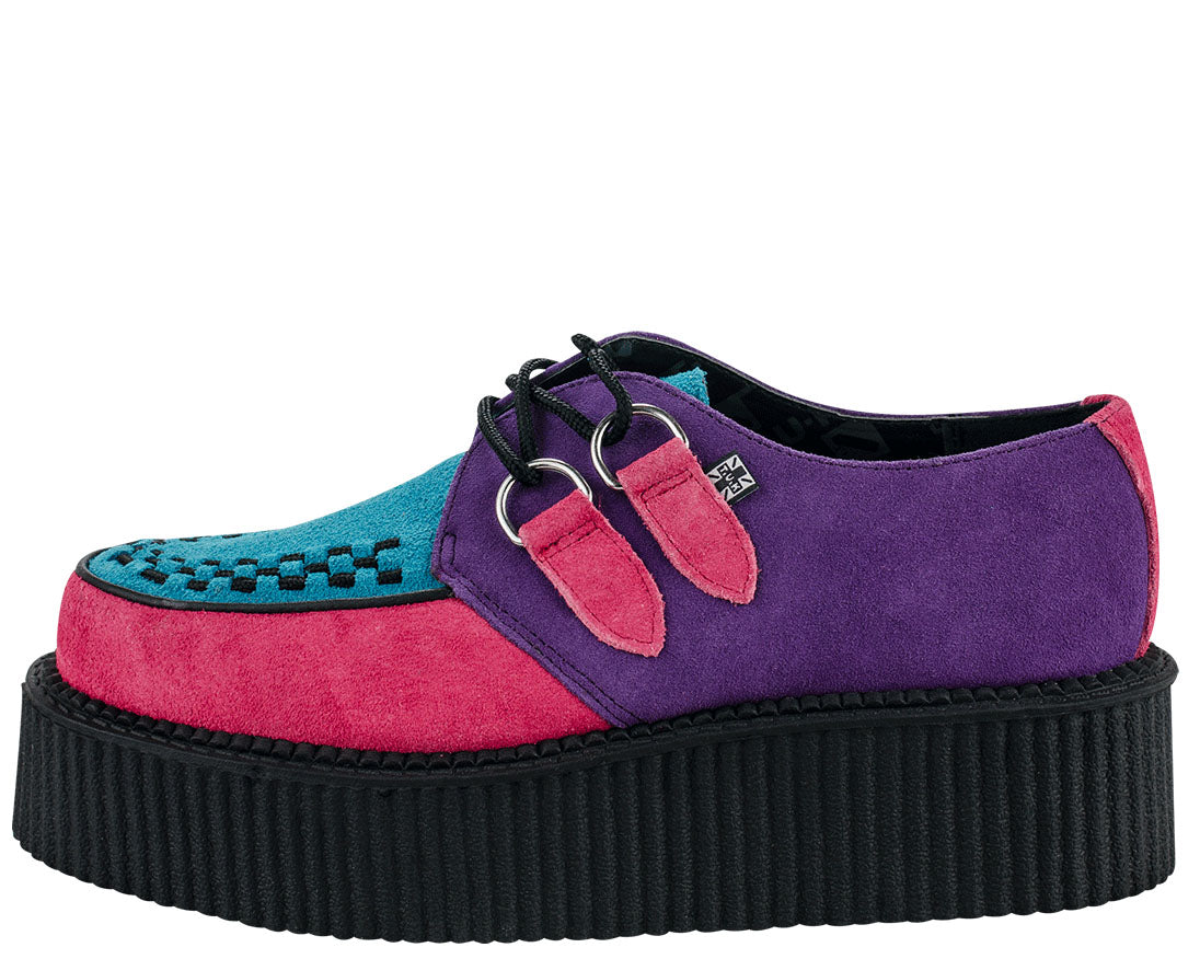 T.U.K Round Viva Mondo Creeper Shoes in Purple, Pink & Turquoise - Punk Rock & Gothic Fashion for Women & Men | Perfect for Concerts, Parties & Alternative Style