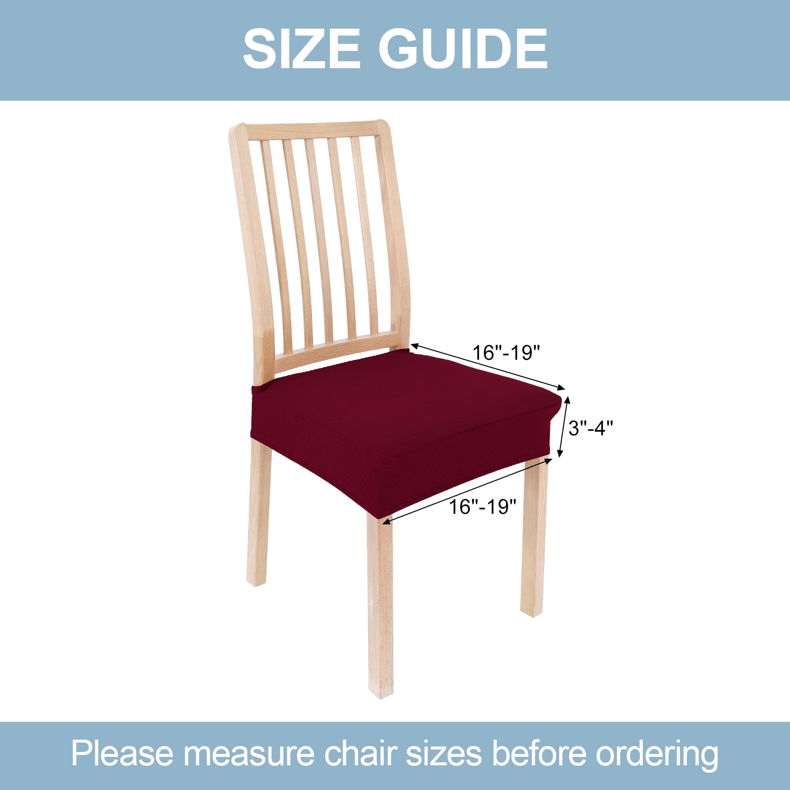Smiry Stretch Jacquard Dining Room Chair Seat Covers Set of 2 - Washable & Removable Slipcovers for Kitchen, Office, Restaurant - Wine Red Seat Protectors Without Rear Covers