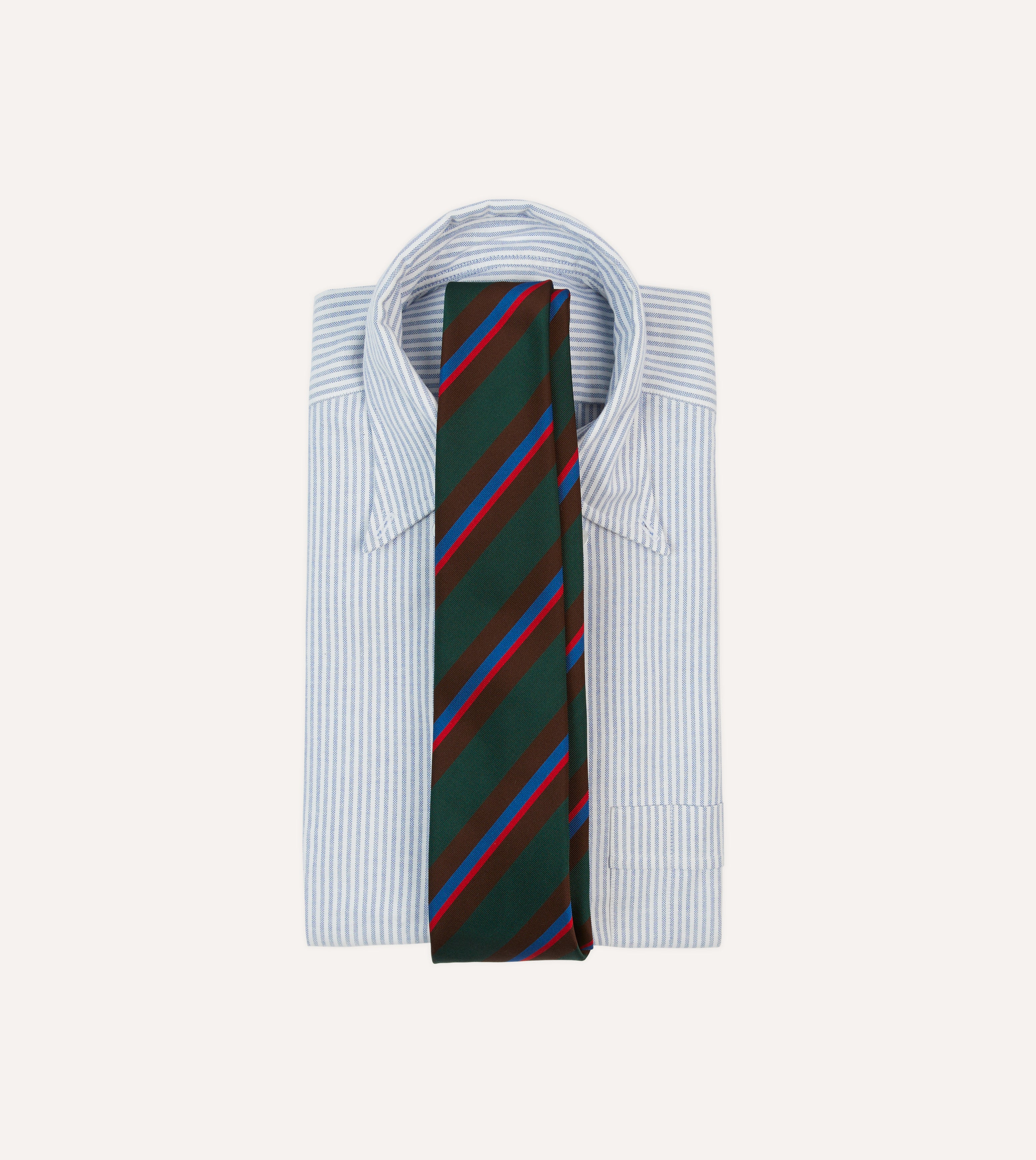 Premium Green, Brown & Red Stripe Mogador Silk Tipped Necktie - Luxury Silk Tie for Business, Weddings & Formal Occasions