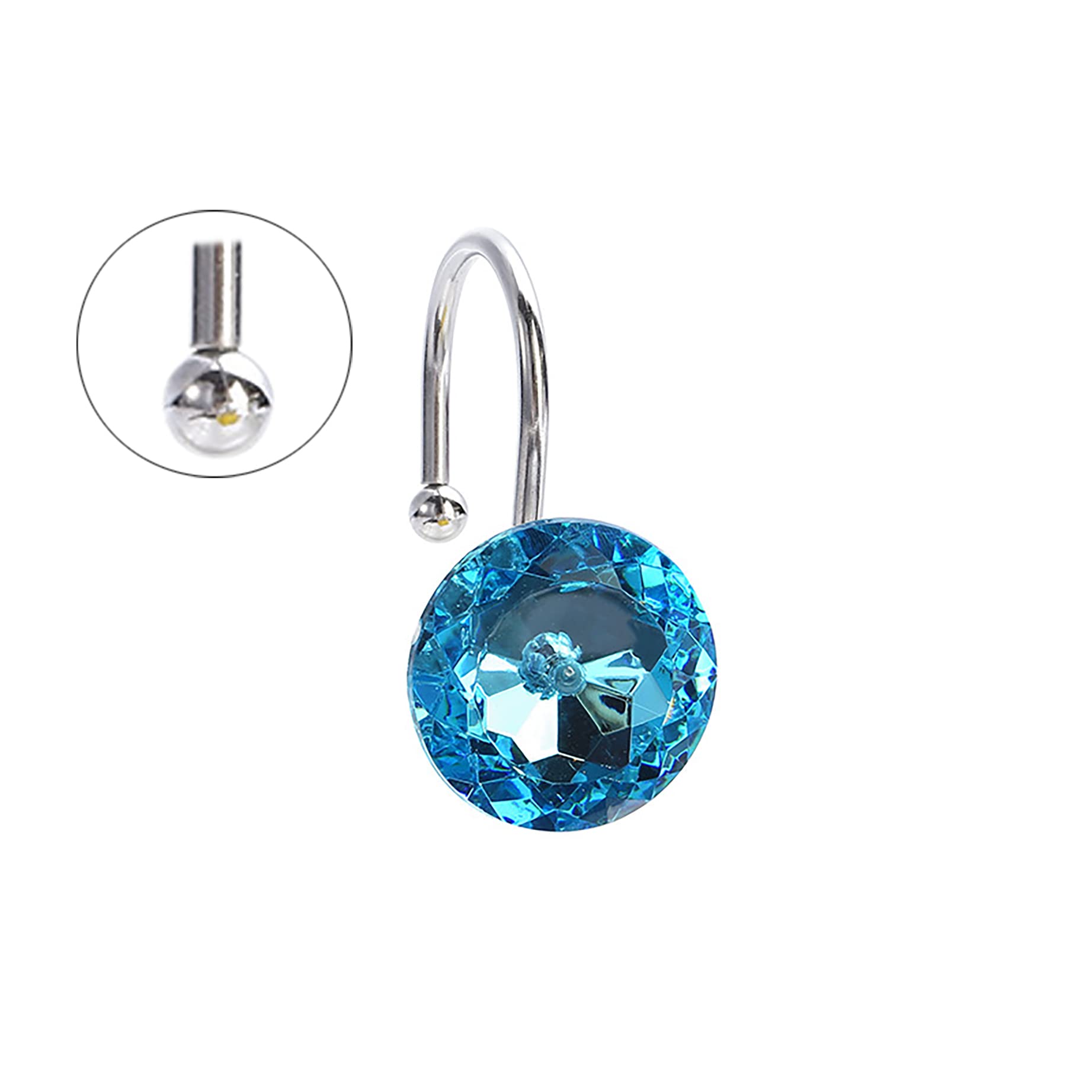 12Pcs Crystal Rolling Shower Curtain Hooks - Stainless Steel Rust-Proof Bathroom Accessories for Shower, Window & Towel Hanging - Elegant Blue Decorative Rings for Bathroom & Living Room (Perfect for Modern Home Decor & Gift Ideas)